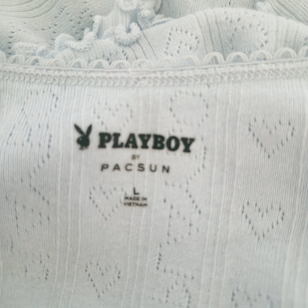 Playboy‎ by PacSun Light Blue Heart Pointelle Cami Top L Y2K Dollette Coquette